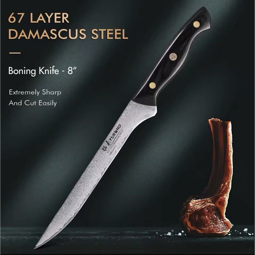 TURWHO 8" Professional Boning Knife 67 Layer Damascus Steel Sharp Cut Meat Japan